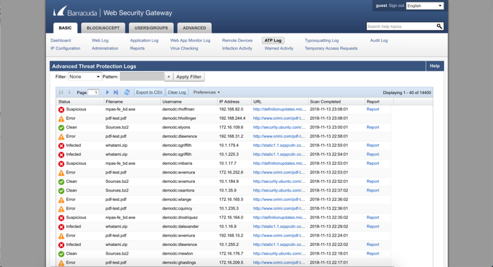 screenshot of Barracuda Web Security Gateway